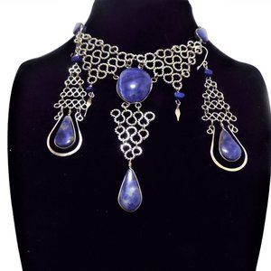 Sodalite Stone Necklace and Earrings Set